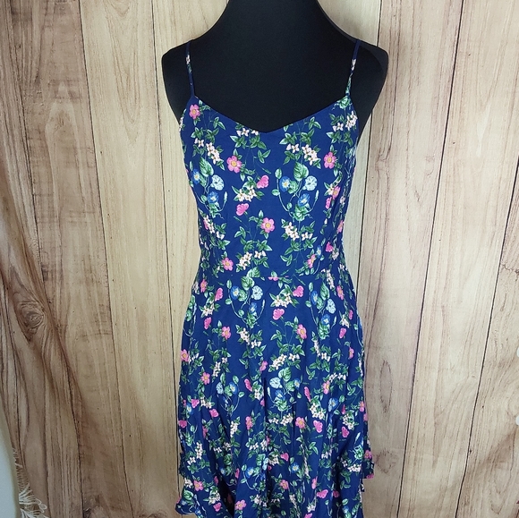 Old Navy Blue Spaghetti Strap Floral V-Neck Summer Dress - Picture 13 of 15